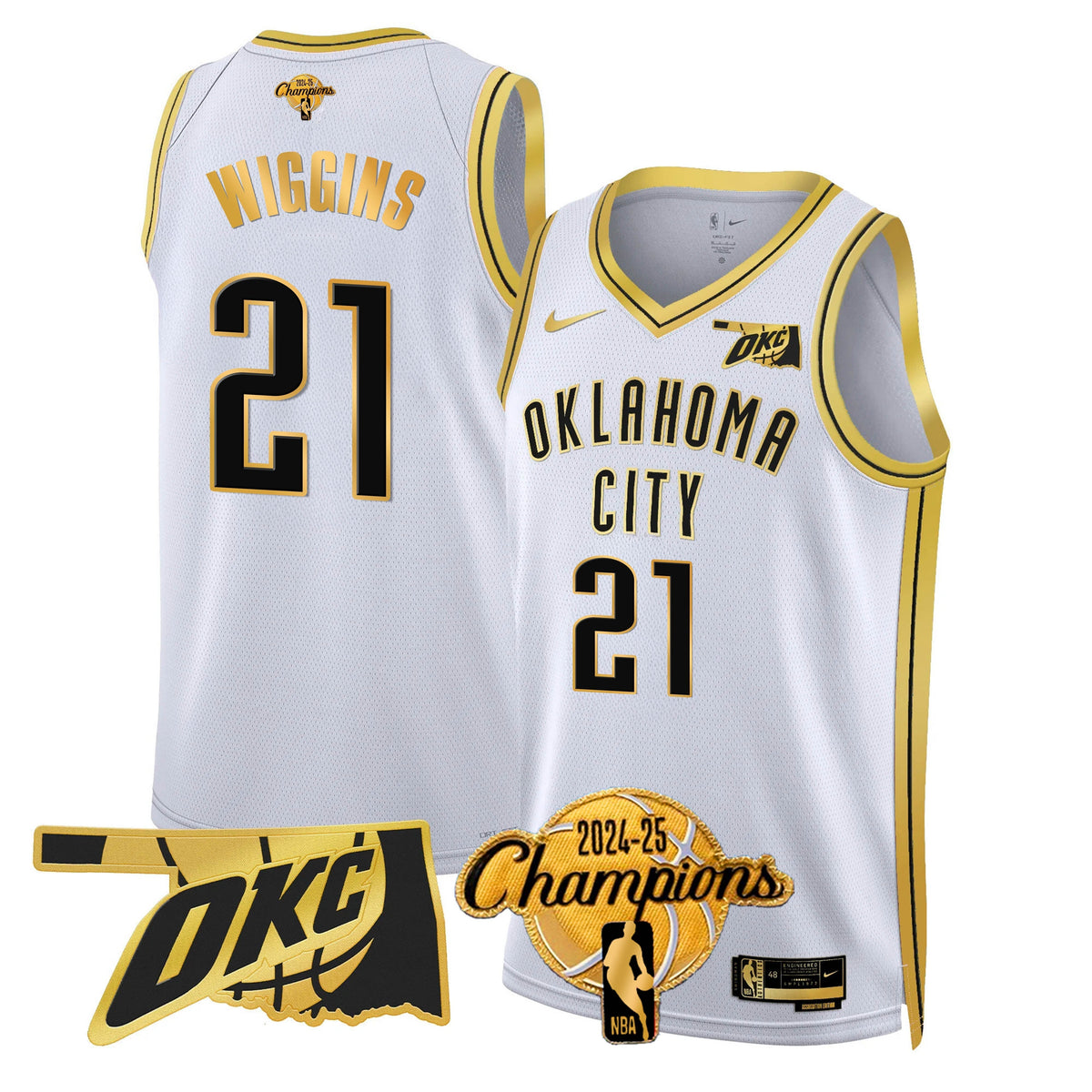 The Thunder 2024-25 Champions Black Gold Jersey - Stitched product image 17, provided for visual reference and product