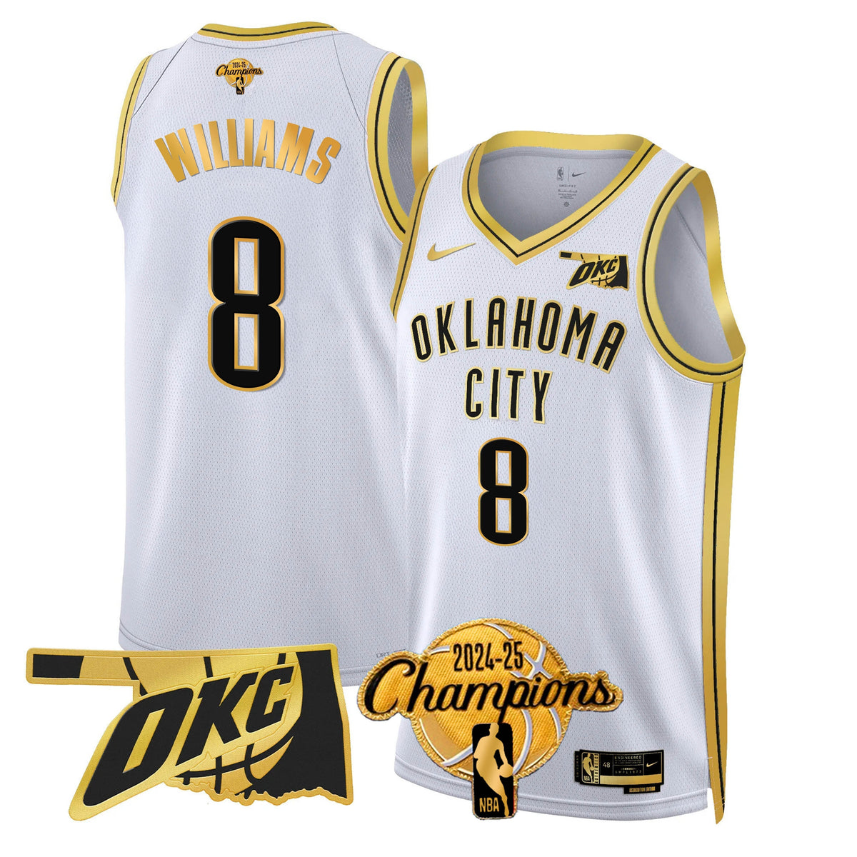The Thunder 2024-25 Champions Black Gold Jersey - Stitched product image 16, provided for visual reference and product