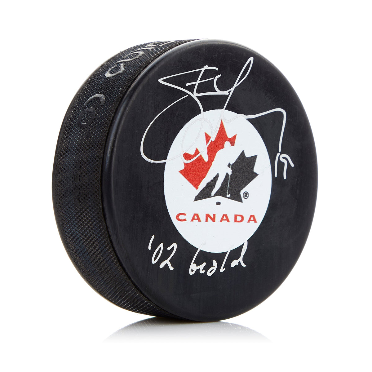 Steve Yzerman Team Canada Signed Hockey Puck with 02 Gold Note product image 1, provided for visual reference and product