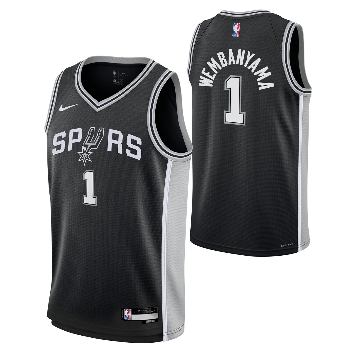 San Antonio Spurs Victor Wembanyama Nike Black Swingman Icon Jersey product image 1, provided for visual reference and