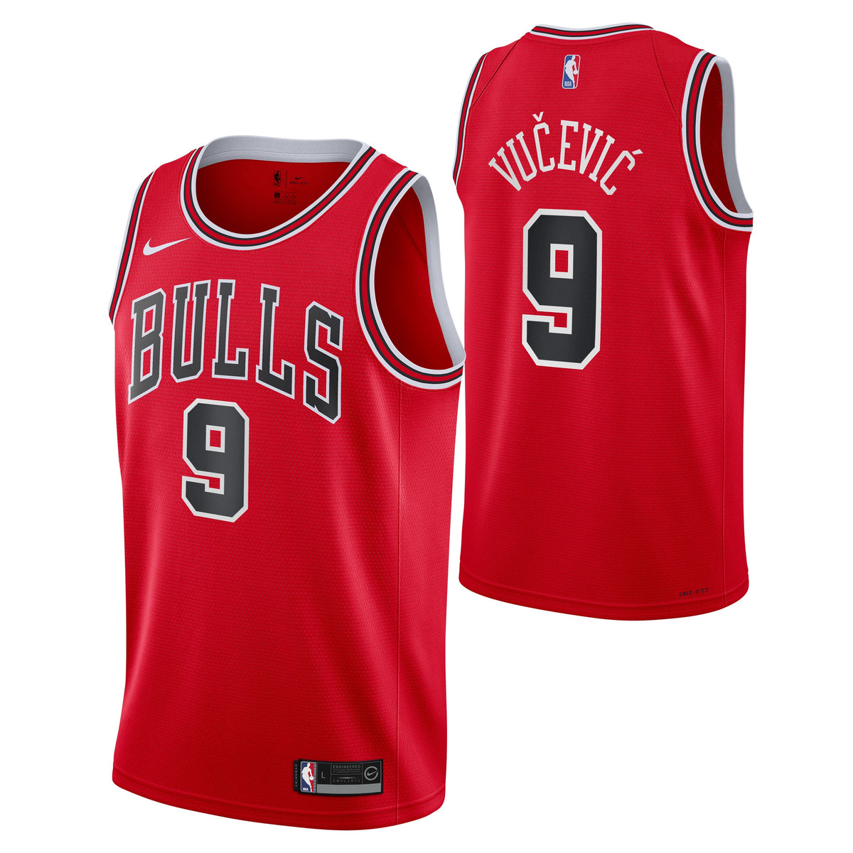 Chicago Bulls Nikola Vucevic Red Nike Swingman Icon Jersey product image 1, provided for visual reference and product detail