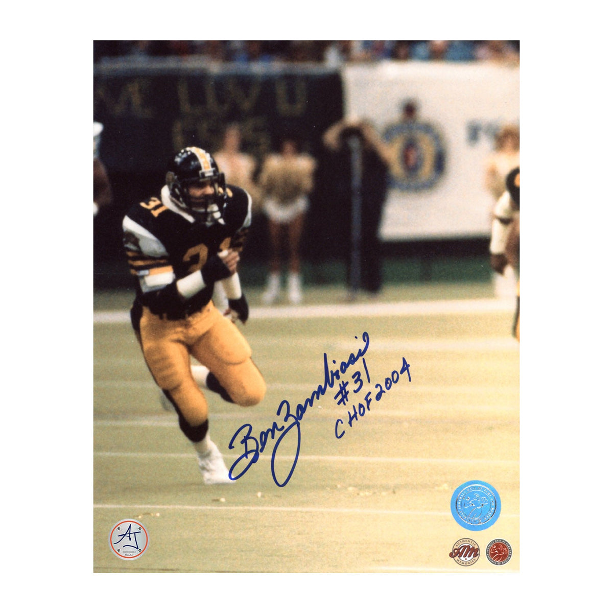 Ben Zambiasi Autographed Hamilton Tiger-Cats Football 8x10 Photo product image 1, provided for visual reference and product