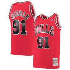 Chicago Bulls Dennis Rodman Red 1997-98 Hardwood Classics Swingman Jersey product image 1, provided for visual reference and