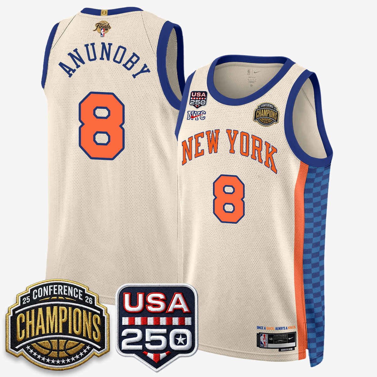 NYK 2026 NBA Eastern Conference Champions City Cream Edition Jersey V2- Stitched product image 6, provided for visual