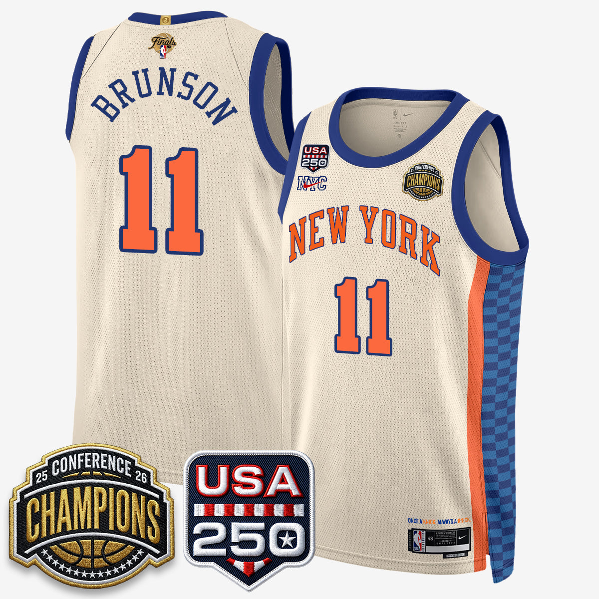NYK 2026 NBA Eastern Conference Champions City Cream Edition Jersey V2- Stitched product image 2, provided for visual