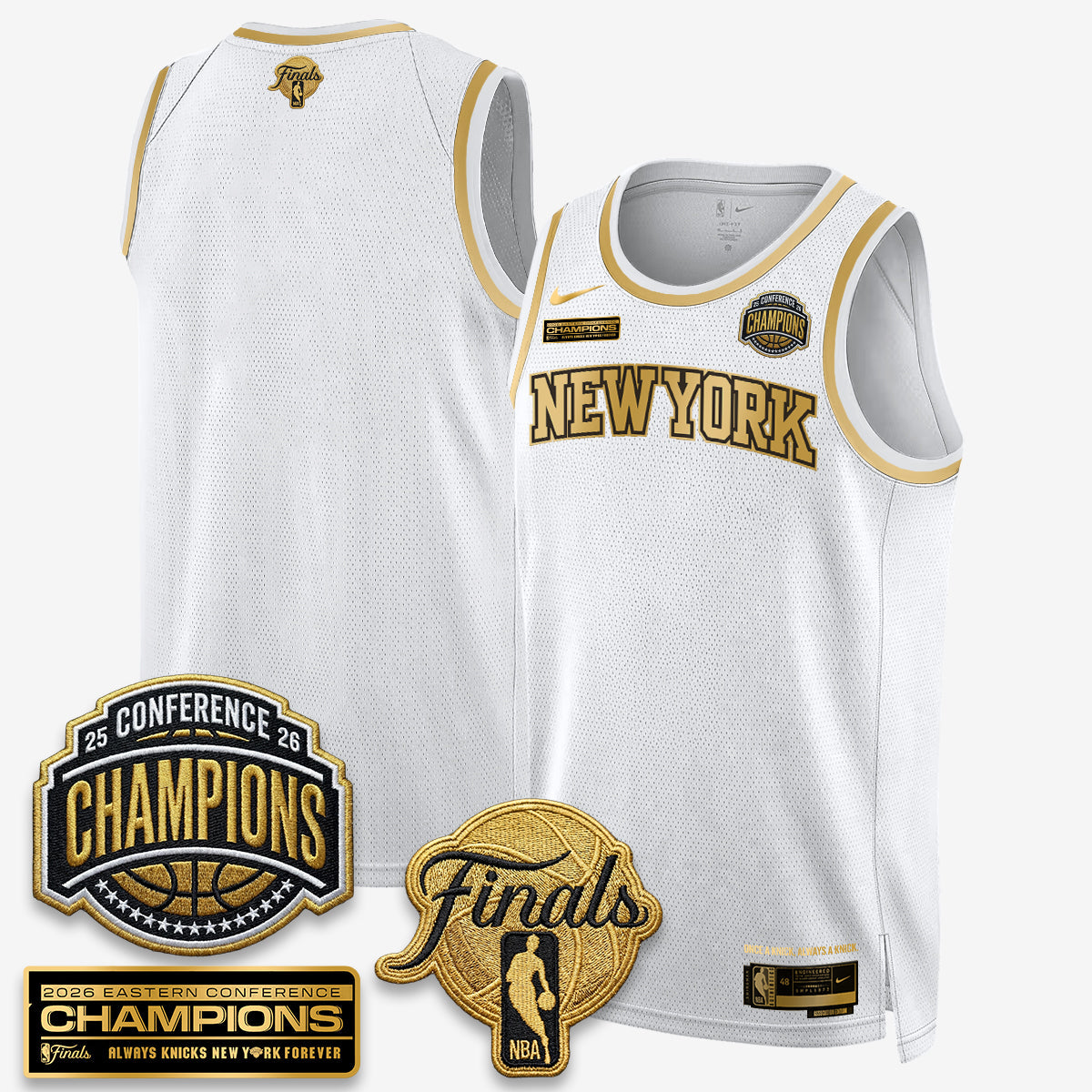 NYK 2026 NBA Eastern Conference Champions White Gold Edition Jersey - Stitched product image 17, provided for visual