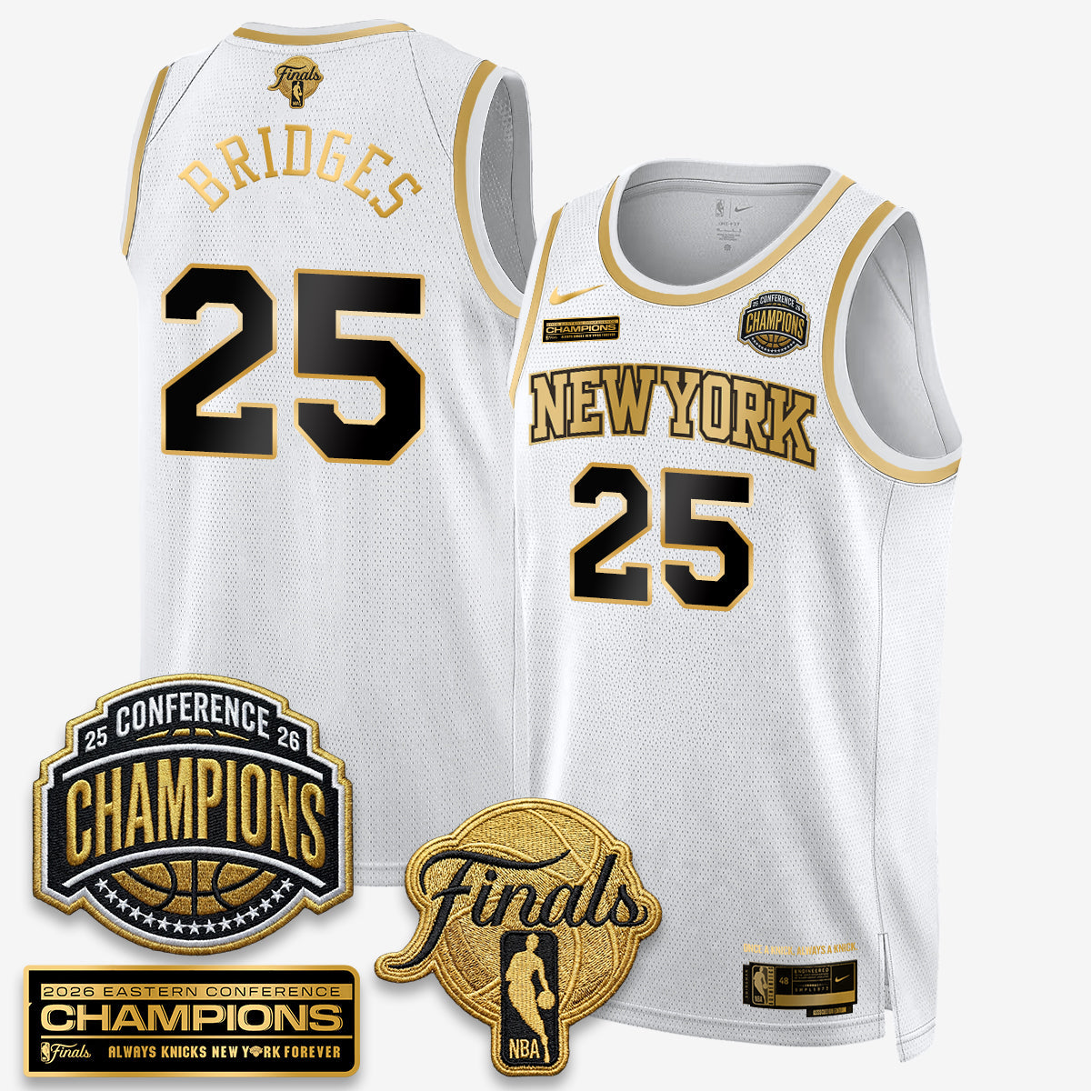 NYK 2026 NBA Eastern Conference Champions White Gold Edition Jersey - Stitched product image 8, provided for visual