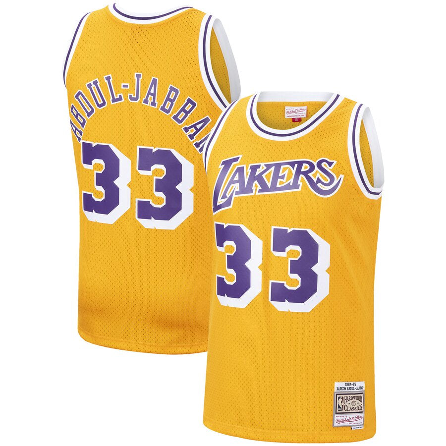 Los Angeles Lakers Kareem Abdul-Jabbar Mitchell & Ness Gold 1984-85 Hardwood Classics Swingman Jersey for Men product image