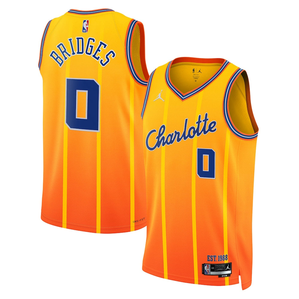 Charlotte Hornets Jordan Brand 202526 City Edition Swingman Jersey Gold Miles Bridges Unisex | RTJ13186 product image 1,