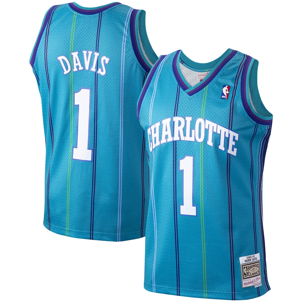 Baron Davis Teal Charlotte Hornets Hardwood Classics 1999 00 Swingman Jersey | Stitched Jersey RTJS 11849 product image 1,