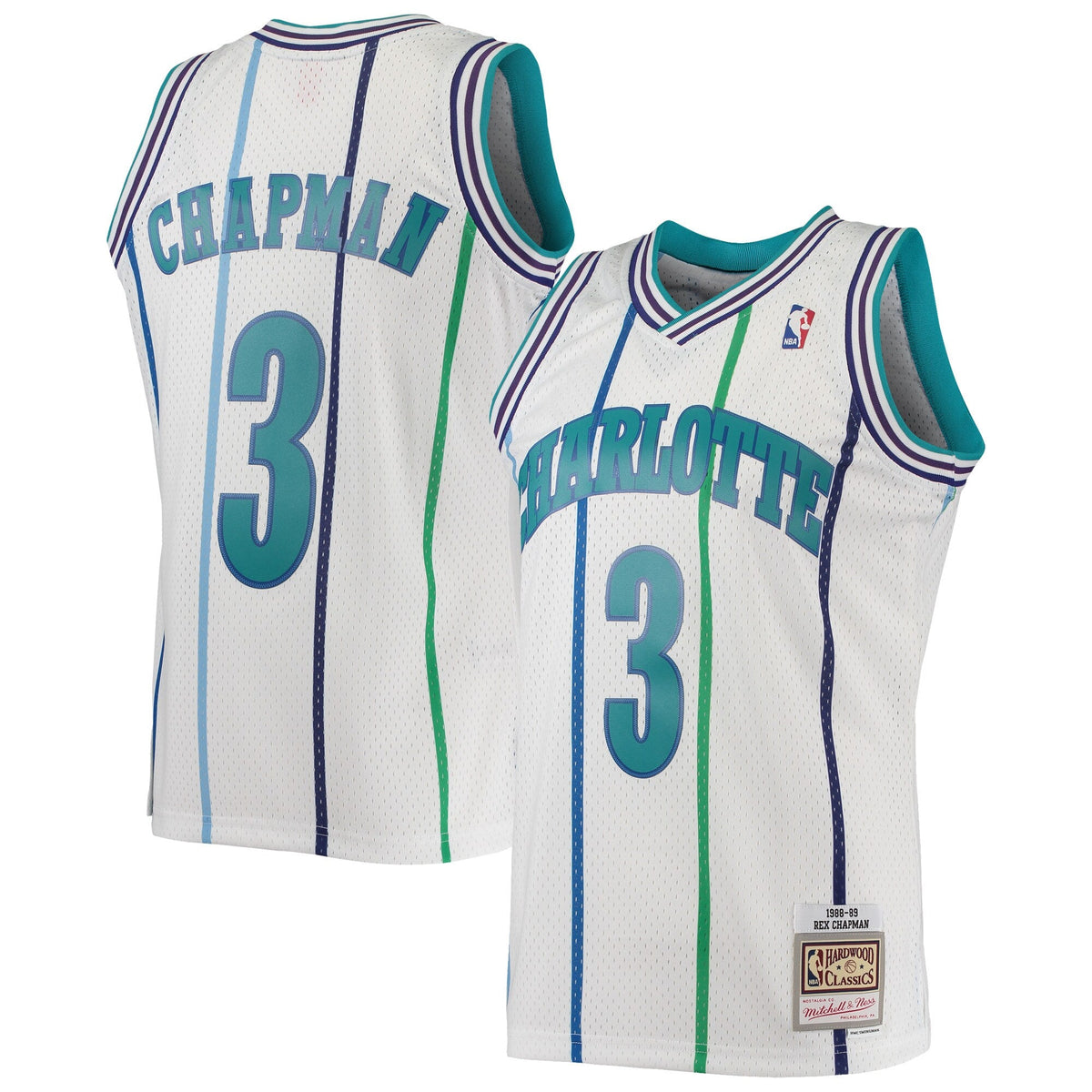 Charlotte Hornets Rex Chapman Mitchell & Ness White 1988-89 Hardwood Classics Swingman Jersey product image 1, provided for