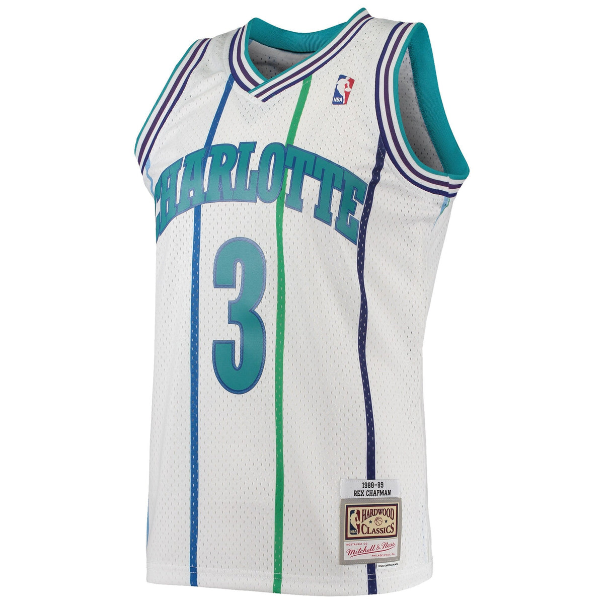 Charlotte Hornets Rex Chapman Mitchell & Ness White 1988-89 Hardwood Classics Swingman Jersey product image 2, provided for