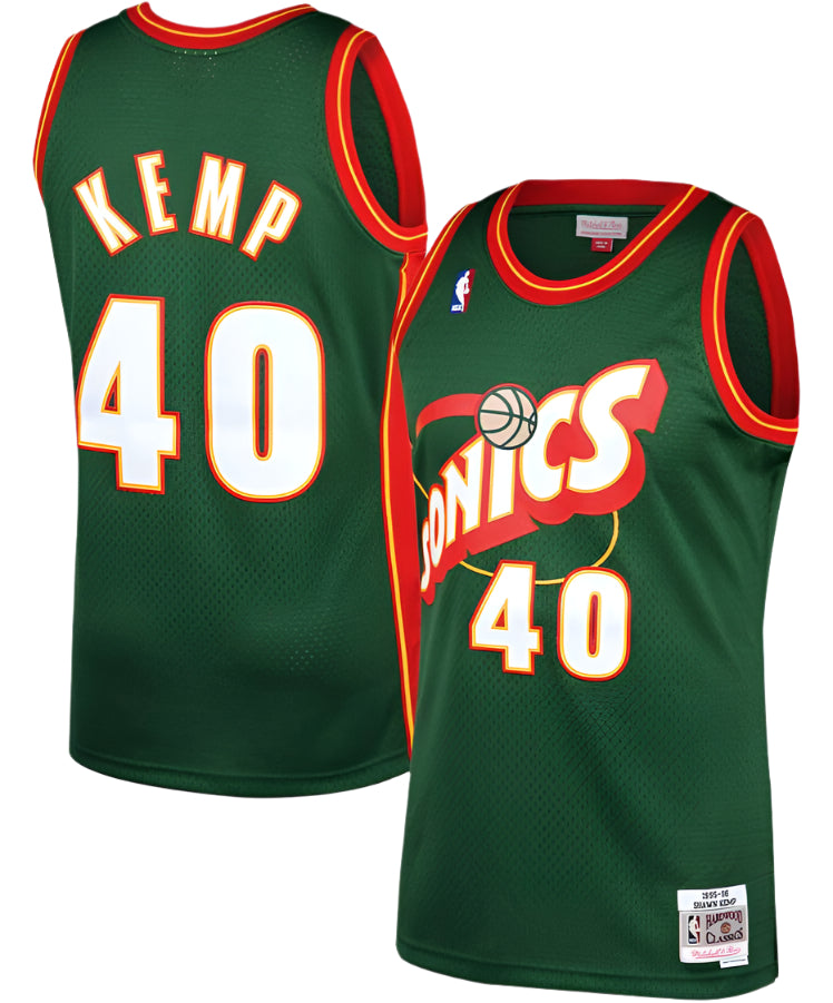 Shawn Kemp Seattle Supersonics Mitchell & Ness 1996-96 Green NBA Swingman Hardwood Classics Jersey for Men product image 1,
