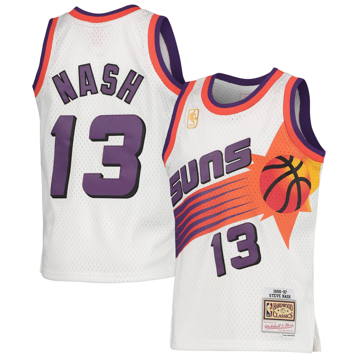 Phoenix Suns Steve Nash Mitchell & Ness White 1996-97 Hardwood Classics Swingman Jersey product image 1, provided for visual