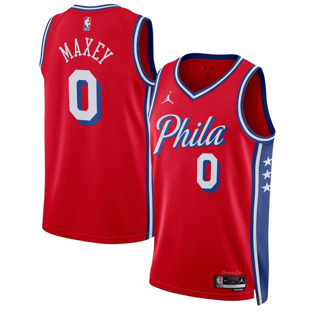 Tyrese Maxey Philadelphia 76ers Unisex Jersey - Statement Edition - Red product image 1, provided for visual reference and